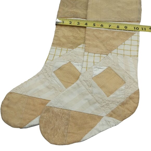 Handmade Christmas Stockings Patchwork Silk & Cotton 2-Pack Beige, Gold & Cream - Picture 5 of 7
